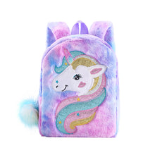 Load image into Gallery viewer, Kids Little Girls Unicorn Cute Cartoon Embroidered Plush Schoolbags Casual Backpack