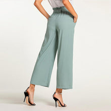 Load image into Gallery viewer, hot sell new design leisure green ladies long pants belted elastic high waisted wide leg trousers female clothes