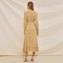 Load image into Gallery viewer, Long Sleeve Ruffle Wrap Tie Midi Dress