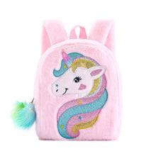 Load image into Gallery viewer, Kids Little Girls Unicorn Cute Cartoon Embroidered Plush Schoolbags Casual Backpack