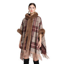 Load image into Gallery viewer, Autumn Winter Faux Fur Hooded Poncho Tweed Plus Size Cloak Coat