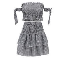 Laden Sie das Bild in den Galerie-Viewer, Factory Wholesale Instock New Design Yarn Dye Plaid Two-piece Sweet Check Casual Skirt