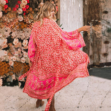 Cargar imagen en el visor de la galería, Trendy positioning printing long sleeves casual lady clothes beach boho kimono women wear with belt