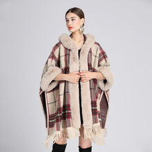 Load image into Gallery viewer, Autumn Winter Faux Fur Hooded Poncho Tweed Plus Size Cloak Coat
