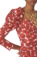 Carica l'immagine nel visualizzatore di Gallery, Abito casual midi in popeline di cotone elasticizzato con stampa floreale e maniche lunghe