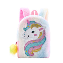 Load image into Gallery viewer, Kids Little Girls Unicorn Cute Cartoon Embroidered Plush Schoolbags Casual Backpack