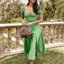 Загрузить изображение в средство просмотра галереи, Puff Sleeve Floral Tie High Slit Midi Casual Dress