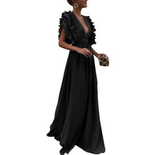 Load image into Gallery viewer, Trendy formal deep V neck gowns for women ruffled sleeveless pretty generous lady clothing long dress maxi