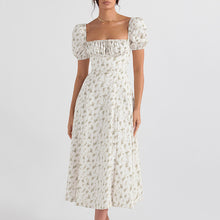 Загрузить изображение в средство просмотра галереи, Puff Sleeve Floral Tie High Slit Midi Casual Dress