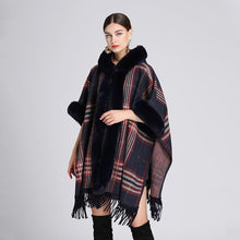 Load image into Gallery viewer, Autumn Winter Faux Fur Hooded Poncho Tweed Plus Size Cloak Coat