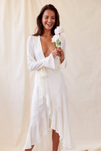 Carica l'immagine nel visualizzatore di Gallery, abito lungo con scollo a V profondo e maniche a lanterna