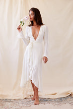 Carica l'immagine nel visualizzatore di Gallery, abito lungo con scollo a V profondo e maniche a lanterna