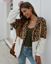 画像をギャラリービューアに読み込む, コントラスト レオパード レディース ファジー パーカー 長袖 ジップアップ スウェットシャツ フリース ジャケットとコート レディース