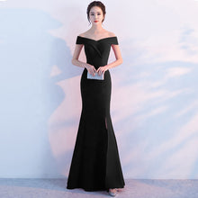 Cargar imagen en el visor de la galería, off shoulder side split party bridesmaid wear long simple lady gown korean evening dress