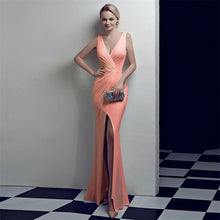 Cargar imagen en el visor de la galería, sexy V neck long mermaid sequin evening dress