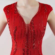 Carica l'immagine nel visualizzatore di Gallery, abito da ballo lungo con paillettes e maniche a cappuccio con scollo a V da donna