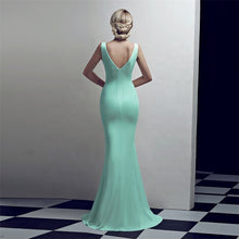 Cargar imagen en el visor de la galería, sexy V neck long mermaid sequin evening dress