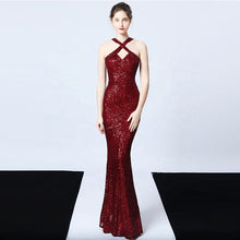 Load image into Gallery viewer, Summer criss-cross open back cut out 8 colors gorgeous ladies clothing formal maxi sequin long evening dresses for women - Jasmine Wei Factory Shop