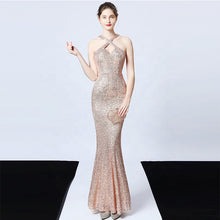 Load image into Gallery viewer, Summer criss-cross open back cut out 8 colors gorgeous ladies clothing formal maxi sequin long evening dresses for women - Jasmine Wei Factory Shop