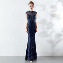 Laden Sie das Bild in den Galerie-Viewer, New spring summer hand-made beads decoration round neck elegant banquet noble dress women evening party dresses