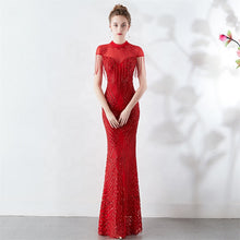 Laden Sie das Bild in den Galerie-Viewer, New spring summer hand-made beads decoration round neck elegant banquet noble dress women evening party dresses