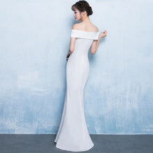 Cargar imagen en el visor de la galería, off shoulder side split party bridesmaid wear long simple lady gown korean evening dress