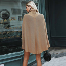 Laden Sie das Bild in den Galerie-Viewer, Women Winter Knit Oversized Plaid rib turtleneck Poncho Sweater Patterns Crochet Poncho For Women Sweater