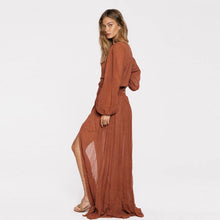 Charger l'image dans la galerie, sexy split V neck nice ruffle long sleeve maxi bohemian dress