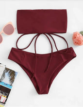 Load image into Gallery viewer, solid color tube backless swimsuit bikini