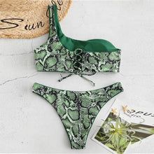 Carica l'immagine nel visualizzatore di Gallery, Moda Ultime Signore Stampa Serpente Reverable Sexy Bikini Donna Costumi da Bagno 2 Pezzi Costume da Bagno Bikini