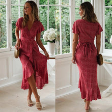 Charger l'image dans la galerie, polka dot v neck irregular bohemian dress