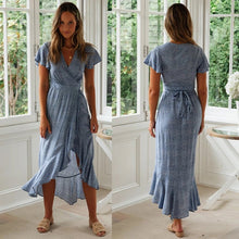 Charger l'image dans la galerie, polka dot v neck irregular bohemian dress