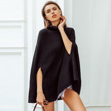 Laden Sie das Bild in den Galerie-Viewer, Women Winter Knit Oversized Plaid rib turtleneck Poncho Sweater Patterns Crochet Poncho For Women Sweater