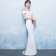 Cargar imagen en el visor de la galería, off shoulder side split party bridesmaid wear long simple lady gown korean evening dress