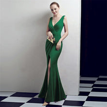 Cargar imagen en el visor de la galería, sexy V neck long mermaid sequin evening dress