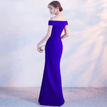 Cargar imagen en el visor de la galería, off shoulder side split party bridesmaid wear long simple lady gown korean evening dress