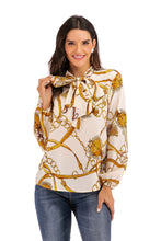 Cargar imagen en el visor de la galería, Women clothing manufacturer small orders wholesale ladies bow neck flare long sleeve african chain print blouse