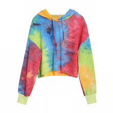 Laden Sie das Bild in den Galerie-Viewer, manufacturer supply OEM womens fashionable 4 colors hot sale tie dye drop shoulder loose baggy crop hoodie