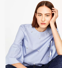 Laden Sie das Bild in den Galerie-Viewer, 3/4 Flare Sleeve Pearl Striped Blouse