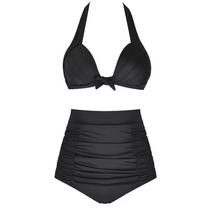 Load image into Gallery viewer, factory hot sale beachwear women new 2-piece swimwear high waist halter bikini with neck tie
