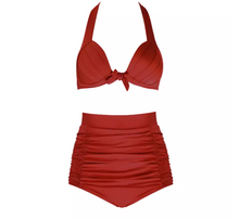 Load image into Gallery viewer, factory hot sale beachwear women new 2-piece swimwear high waist halter bikini with neck tie