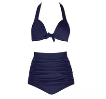Load image into Gallery viewer, factory hot sale beachwear women new 2-piece swimwear high waist halter bikini with neck tie