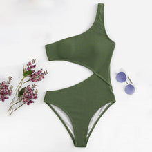 Carica l'immagine nel visualizzatore di Gallery, costume da bagno intero da donna sexy monospalla personalizzato bikini set