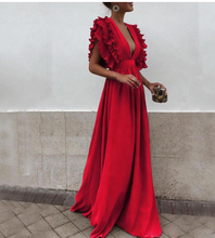 Load image into Gallery viewer, Trendy formal deep V neck gowns for women ruffled sleeveless pretty generous lady clothing long dress maxi