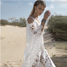 Cargar imagen en el visor de la galería, Summer White Rayon Loose Sexy Off Shoulder Beach Cover Up Dress Boho Long Strapless Maxi Dress