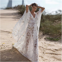 Cargar imagen en el visor de la galería, Summer White Rayon Loose Sexy Off Shoulder Beach Cover Up Dress Boho Long Strapless Maxi Dress