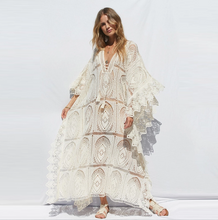 Загрузить изображение в средство просмотра галереи, Nice elegant lady wear special bat sleeves design hollow out dress custom loose beach long lace dress