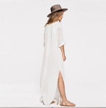 Load image into Gallery viewer, Simple comfortable pure color loose wear button deep V-neck split long casual woman dress