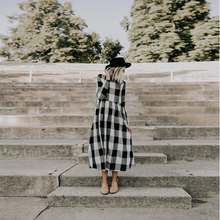 Cargar imagen en el visor de la galería, Simple ankle length ruffle lady wear polyester/cotton blended casual plaid long dress