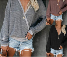 Charger l'image dans la galerie, pullover shirt sexy V-neck long sleeve sweater gray T shirt tops